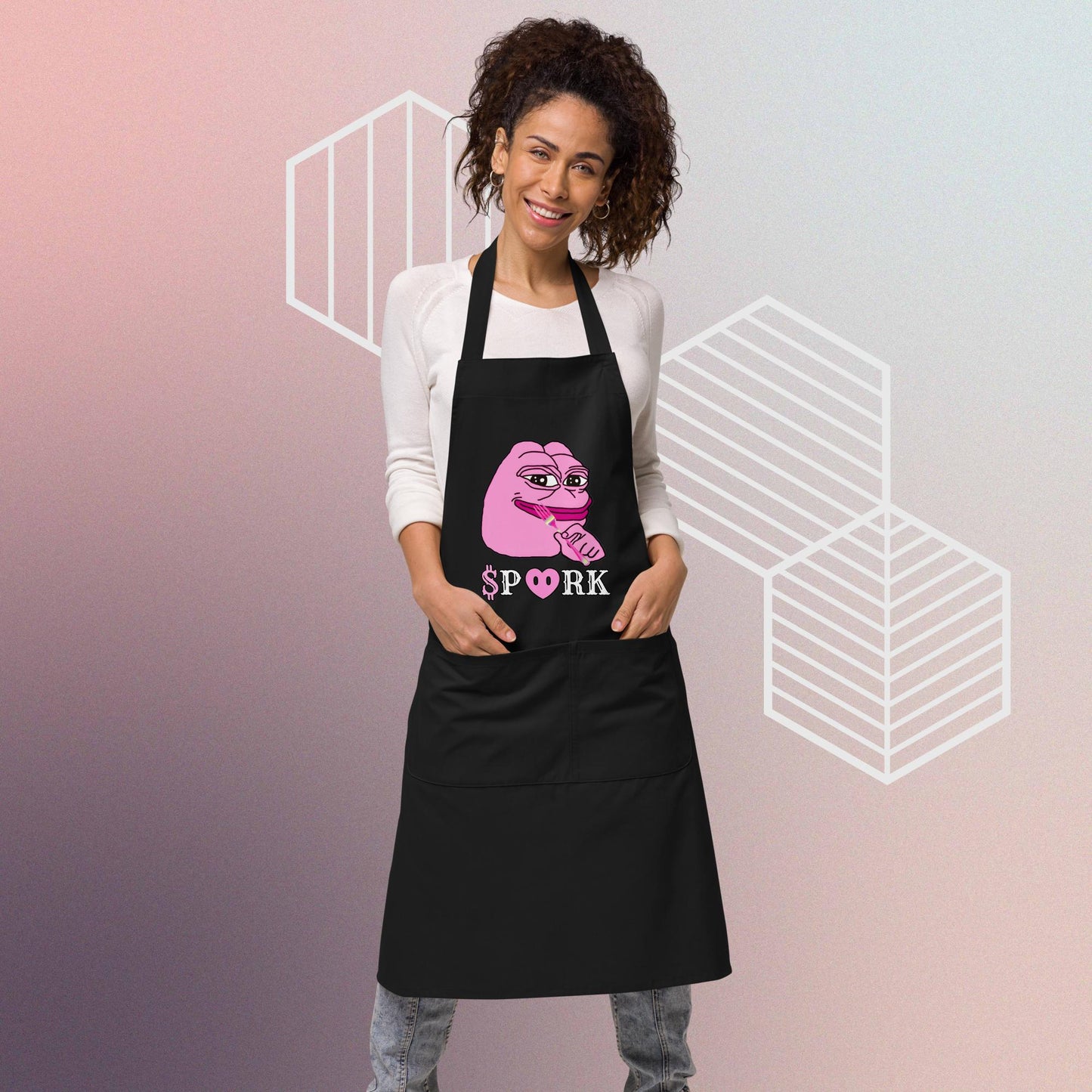 EA-D001#S-001 PINK PEPE $PORK Organic Cotton Apron