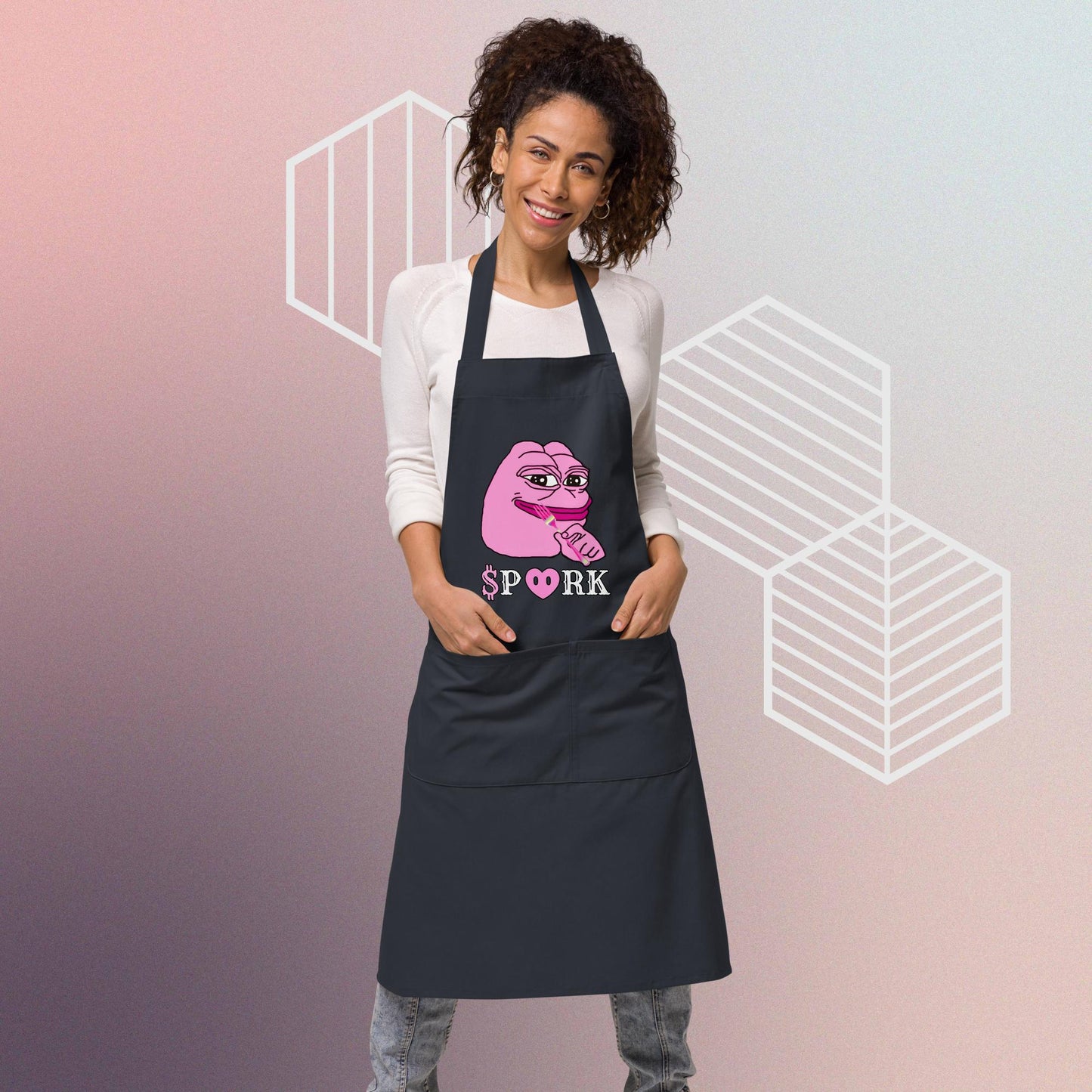 EA-D001#S-001 PINK PEPE $PORK Organic Cotton Apron