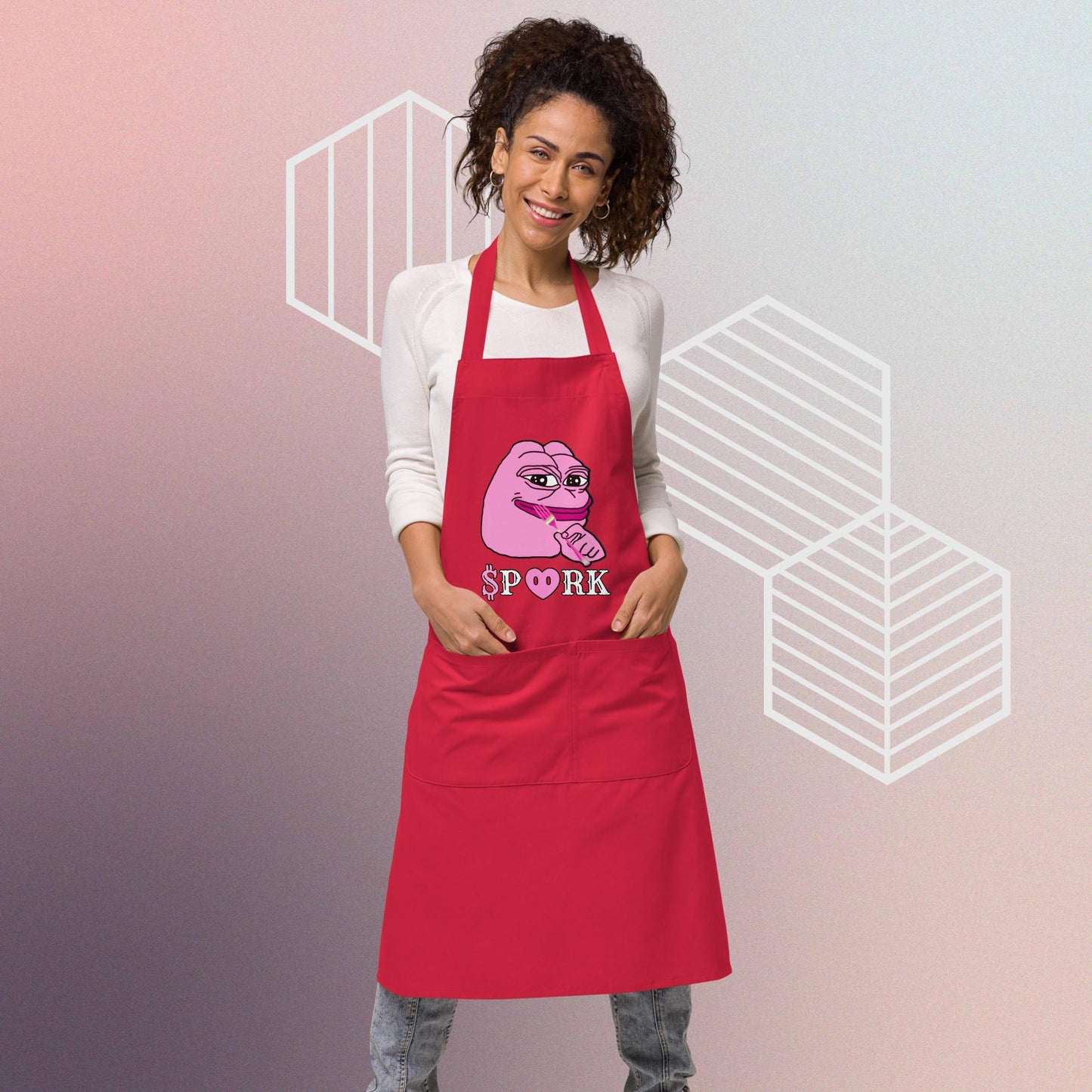 EA-D001#S-001 PINK PEPE $PORK Organic Cotton Apron