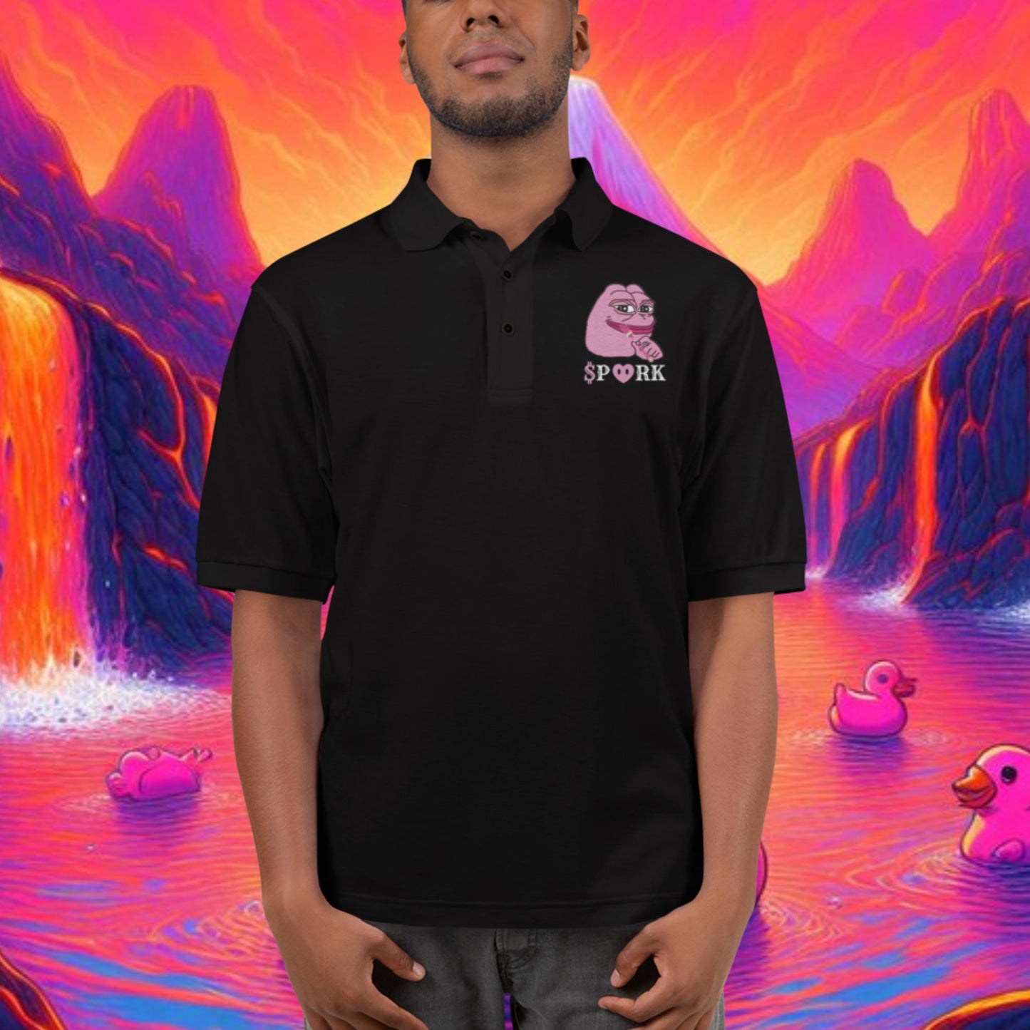 AJ-D001#S-001 PINK PEPE $PORK Premium Polo Shirt