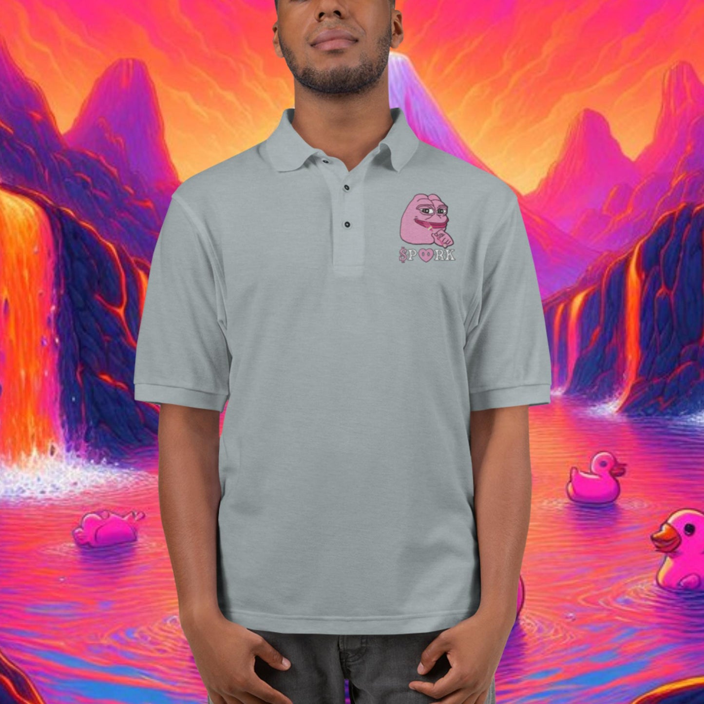 AJ-D001#S-001 PINK PEPE $PORK Premium Polo Shirt