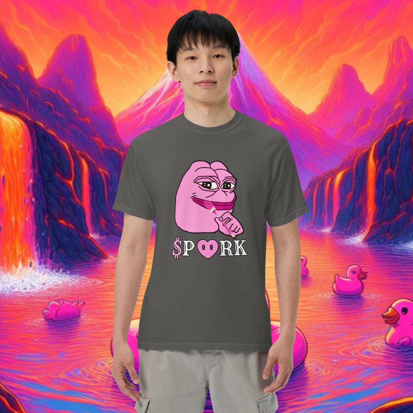 AF-D001#S-001 PINK PEPE $PORK Unisex Garment-Dyed Heavyweight T-Shirt