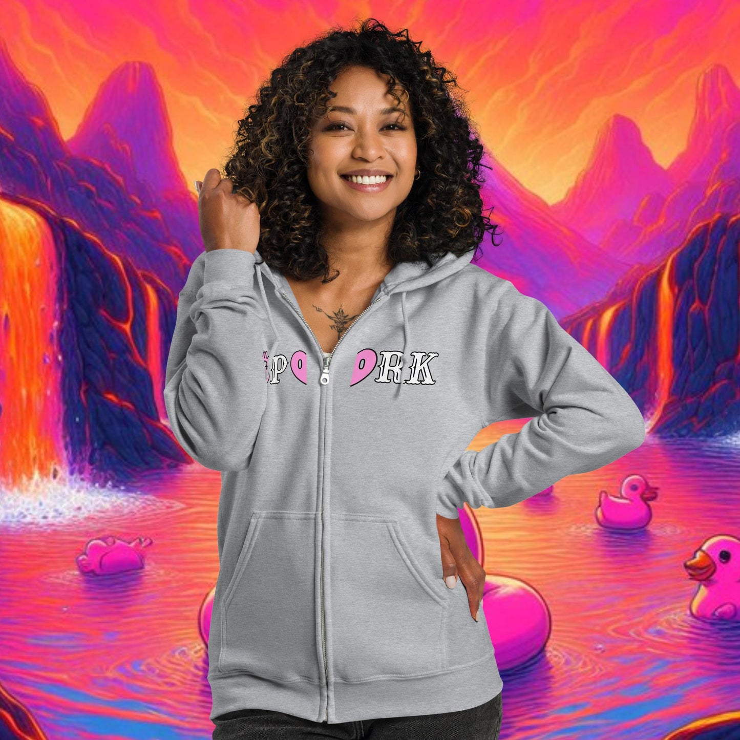 AZ-D001#S-001 PINK PEPE $PORK Unisex Heavy Blend Zip Hoodie