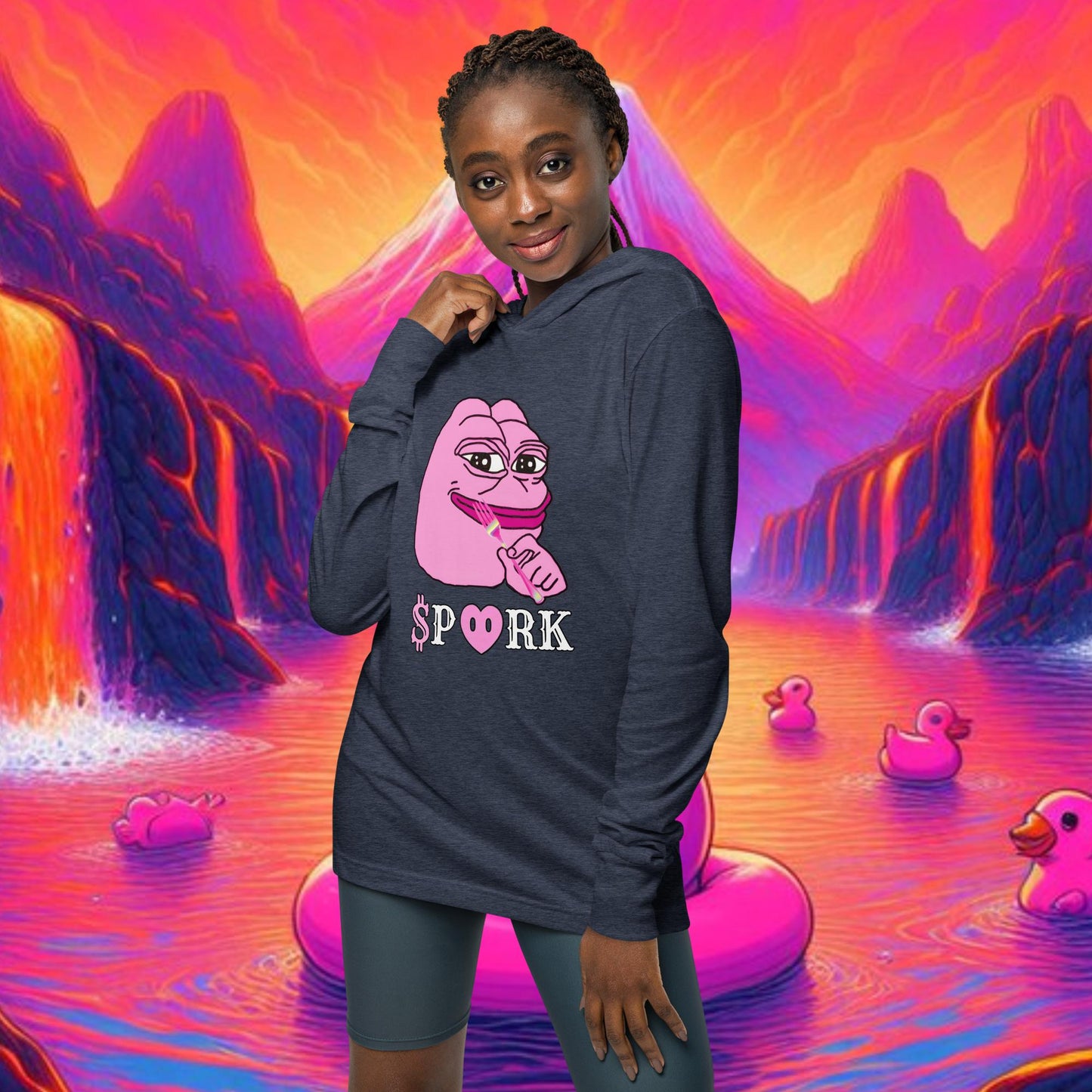 AT-D001#S-001 PINK PEPE $PORK Unisex Hooded Long Sleeve Tee