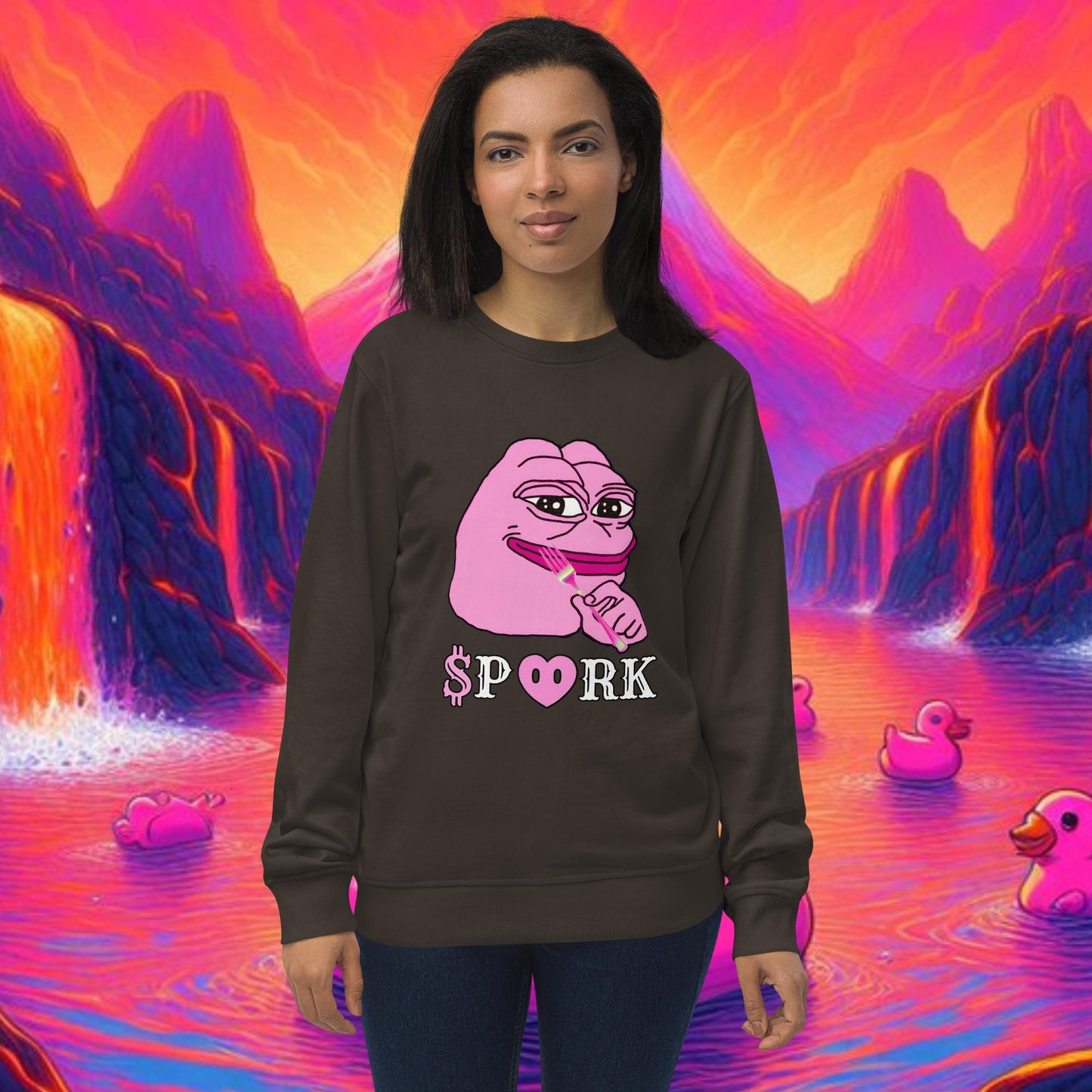 AV-D001#S-001 PINK PEPE $PORK Unisex Organic Sweatshirt