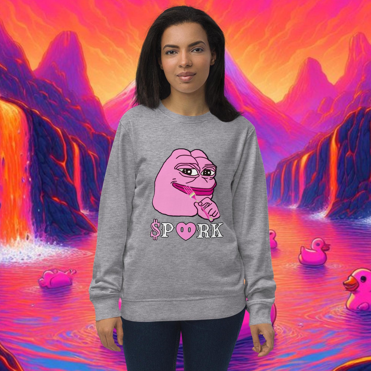 AV-D001#S-001 PINK PEPE $PORK Unisex Organic Sweatshirt