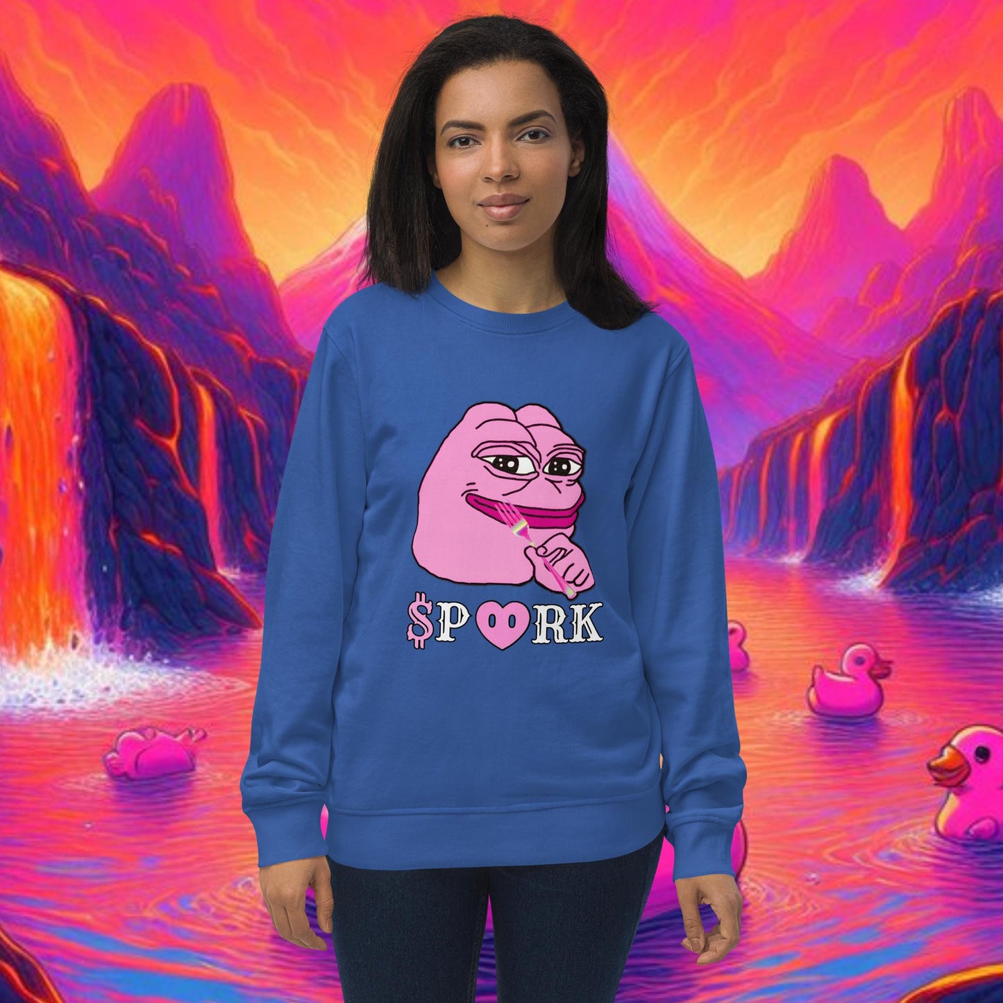 AV-D001#S-001 PINK PEPE $PORK Unisex Organic Sweatshirt