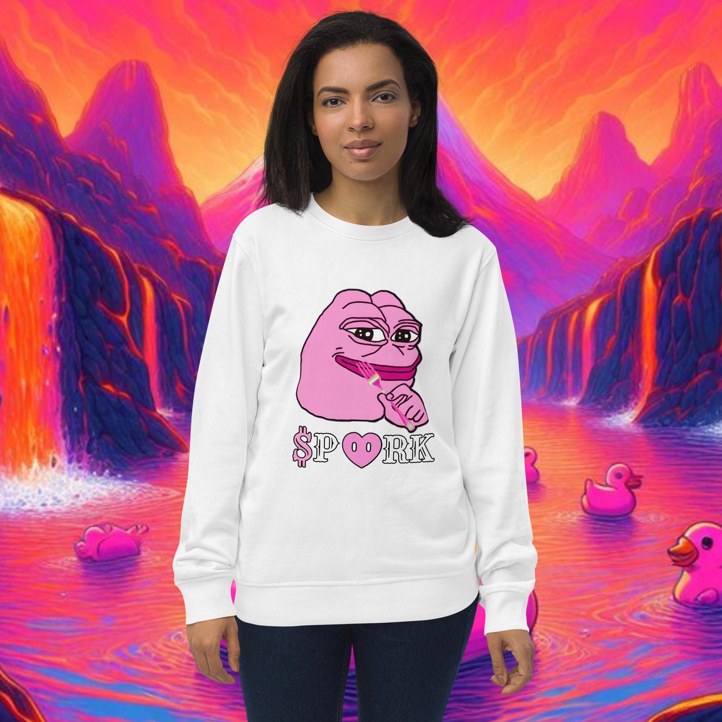 AV-D001#S-001 PINK PEPE $PORK Unisex Organic Sweatshirt