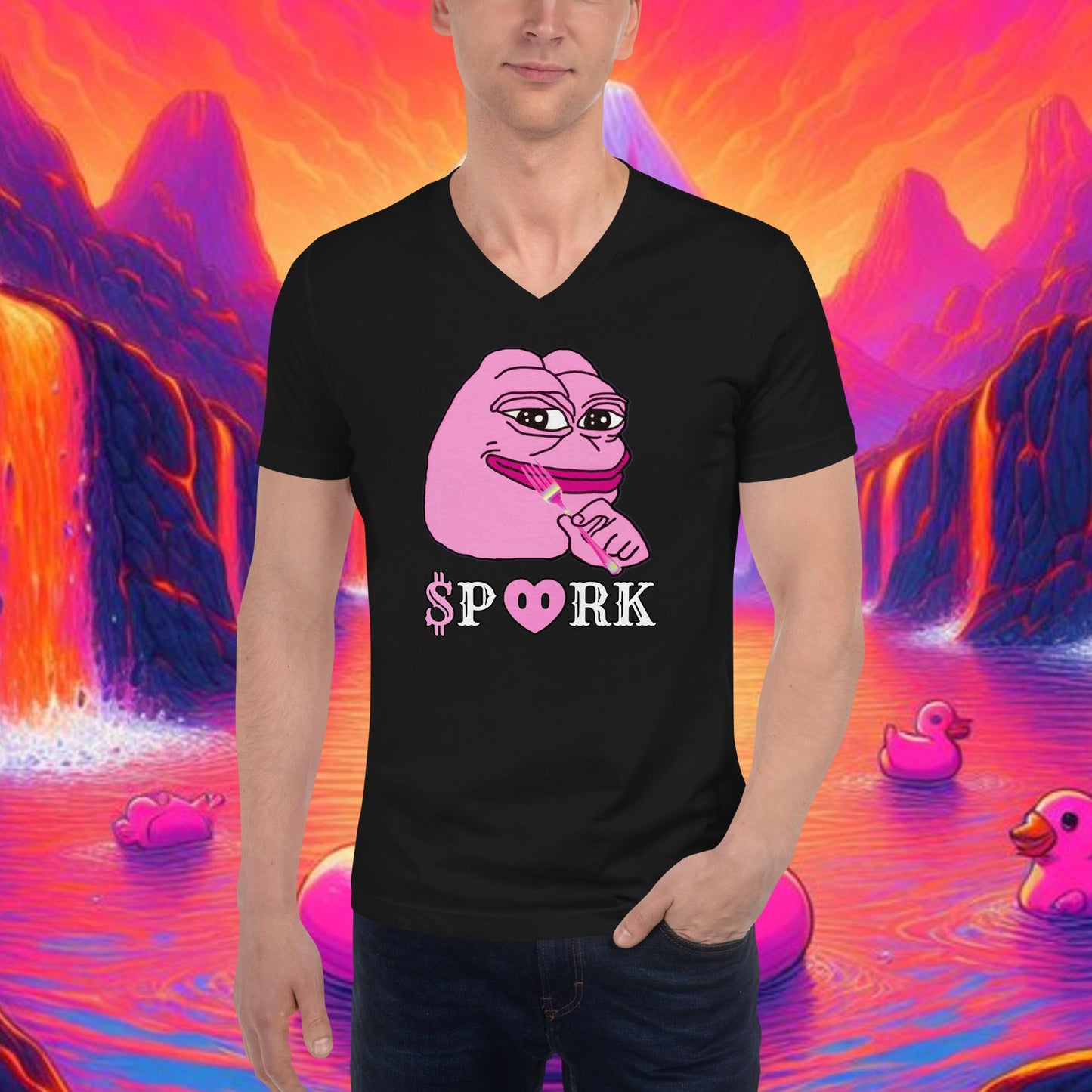 AG-D001#S-001 PINK PEPE $PORK Unisex V-Neck Tee