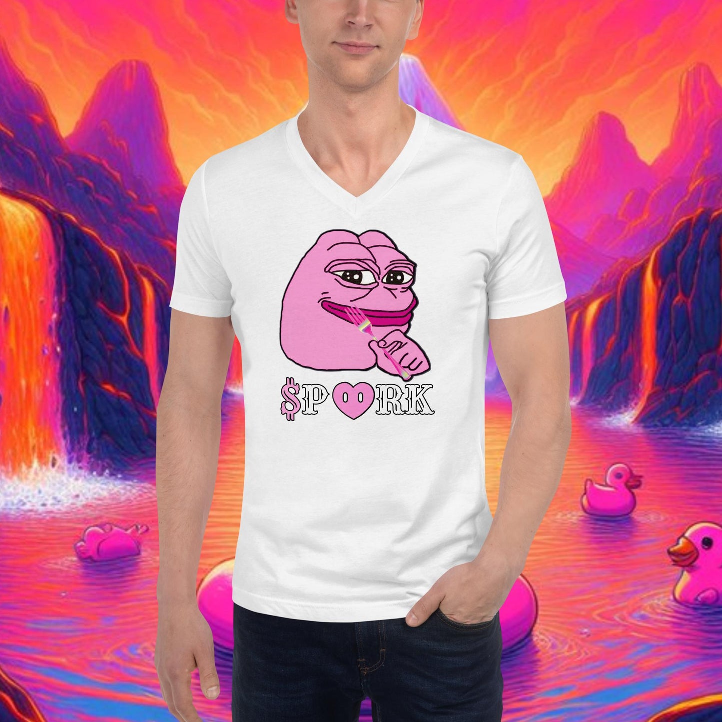 AG-D001#S-001 PINK PEPE $PORK Unisex V-Neck Tee