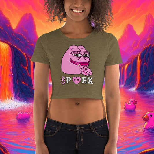 AQ-D001#S-001 PINK PEPE $PORK Women's Crop Tee