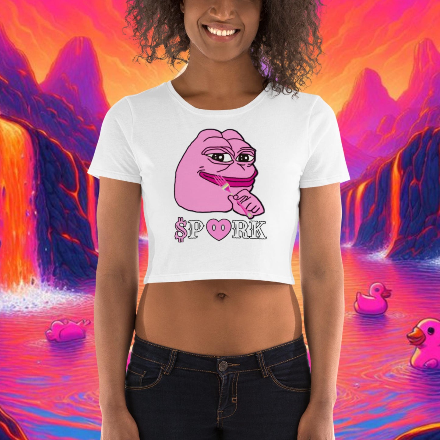 AQ-D001#S-001 PINK PEPE $PORK Women's Crop Tee