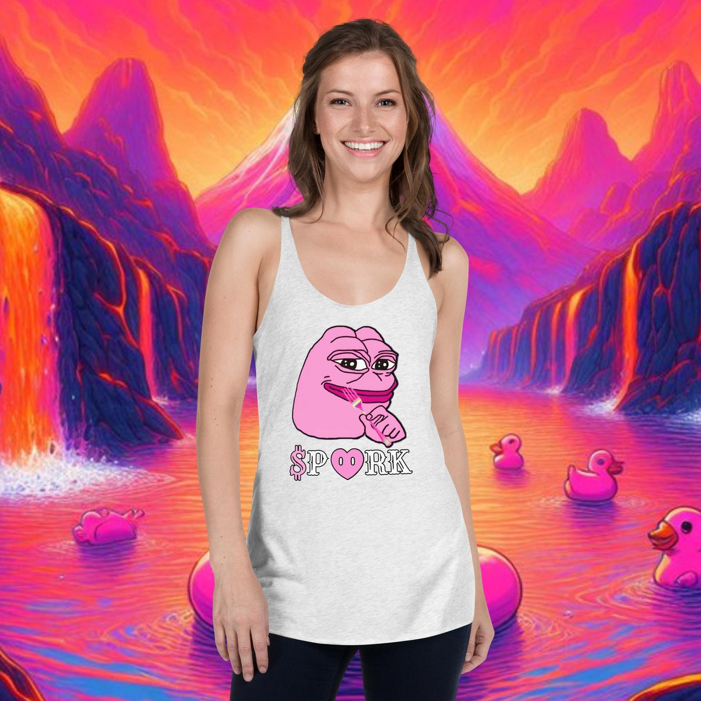 AN-D001#S-001 PINK PEPE $PORK Women's Racerback Tank Top